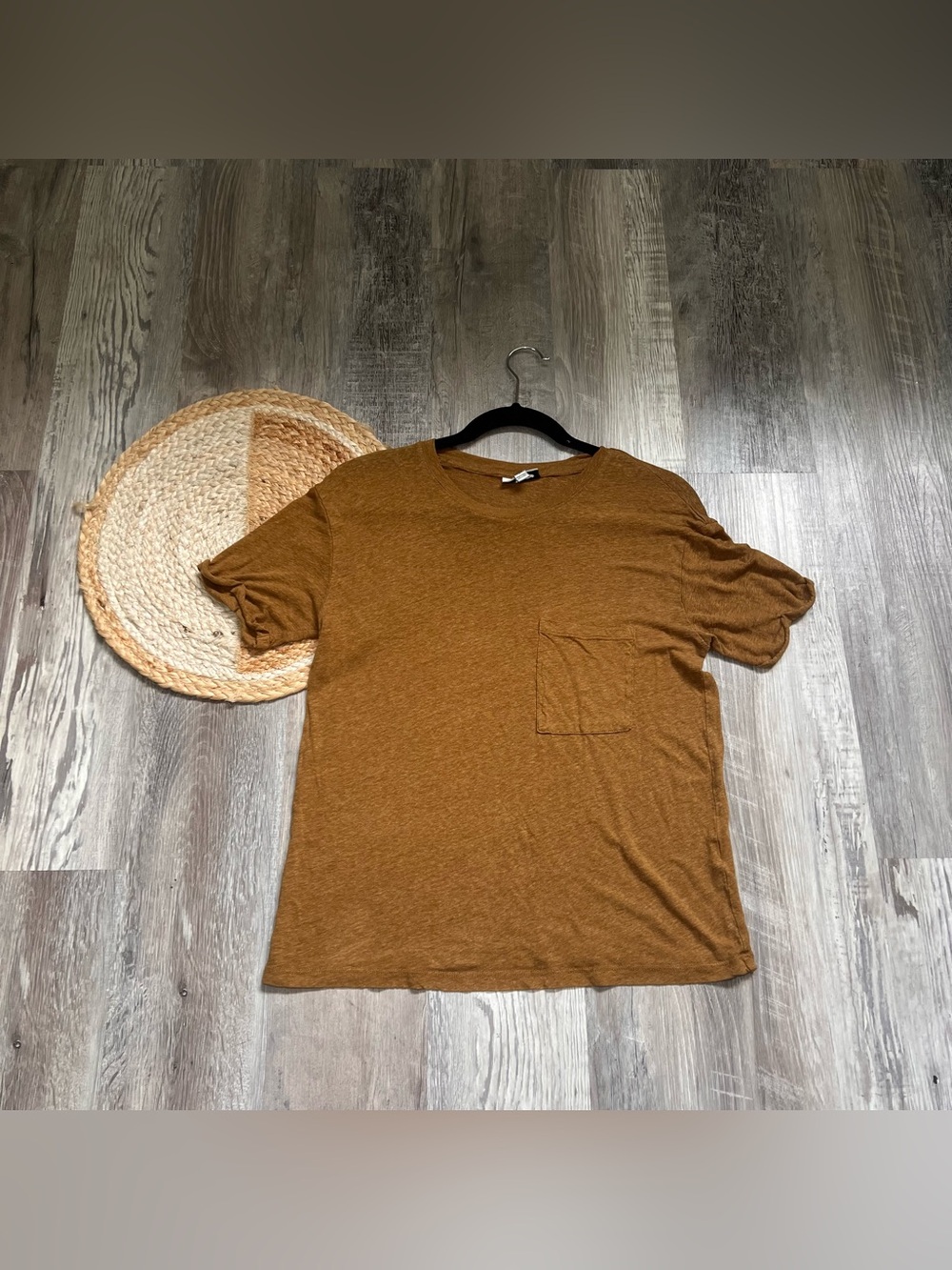 FRANK & OAK Linen Blend  Womens Brown Short Sleeve Minimalist Tshirt
